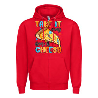 Red take it easy keep it cheesy Zipper Hoodie - MaliasSmallBusiness