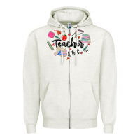 Oatmeal Heather teacher heart Zipper Hoodie - MaliasSmallBusiness