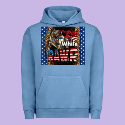 Red White Rawr Dinosaur T-rex Urban Hoodie Designed By Lillyallendesigns