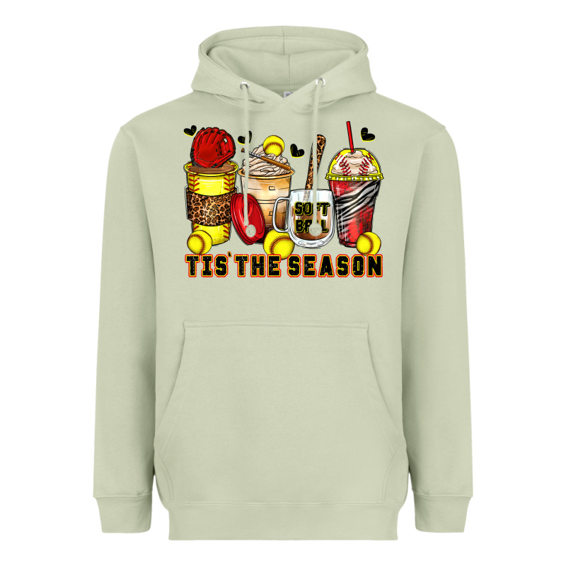 Tis' The Season Softball Coffee Cups Heavyweight Hoodie by Zillion Design Studio | Teevron