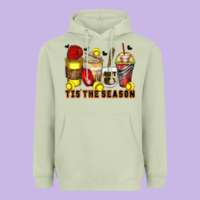 Tis' The Season Softball Coffee Cups Heavyweight Hoodie Designed By Zillion Design Studio