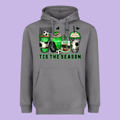 Tis' The Season Soccer Coffee Cups Heavyweight Hoodie Designed By Zillion Design Studio