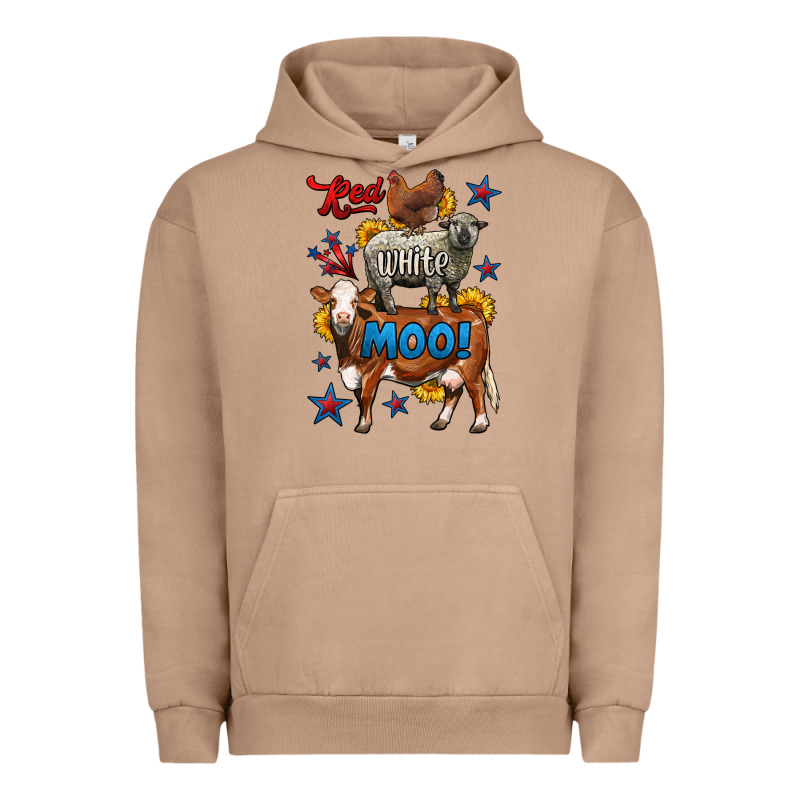 Red White Moo Farm Animals 4th Of July Urban Hoodie by LillyAllenDesigns | Teevron
