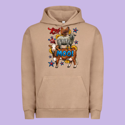 Red White Moo Farm Animals 4th Of July Urban Hoodie Designed By Lillyallendesigns