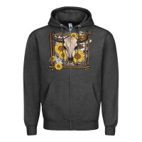 Charcoal Heather western bull skull Zipper Hoodie - MaliasSmallBusiness
