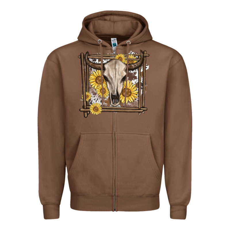 Western Bull Skull Zipper Hoodie by MaliasSmallBusiness | Teevron