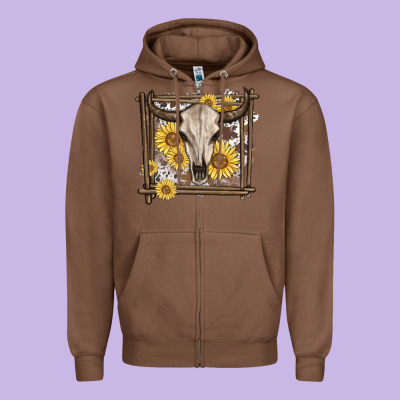Zipper Hoodie western bull skull