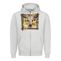 Dove Grey western bull skull Zipper Hoodie - MaliasSmallBusiness