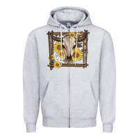 Heather Grey western bull skull Zipper Hoodie - MaliasSmallBusiness