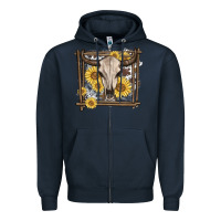 Navy western bull skull Zipper Hoodie - MaliasSmallBusiness