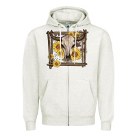 Oatmeal Heather western bull skull Zipper Hoodie - MaliasSmallBusiness