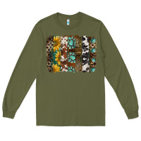 Army Green western handdrawn patterns brushstrokes Long Sleeve Tee - BarkalooDesign