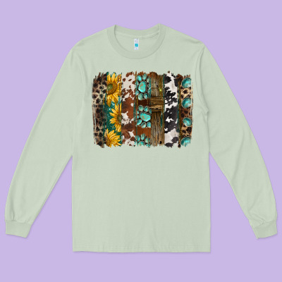 Western Handdrawn Patterns Brushstrokes Long Sleeve Tee Designed By Barkaloodesign