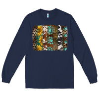 Navy western handdrawn patterns brushstrokes Long Sleeve Tee - BarkalooDesign
