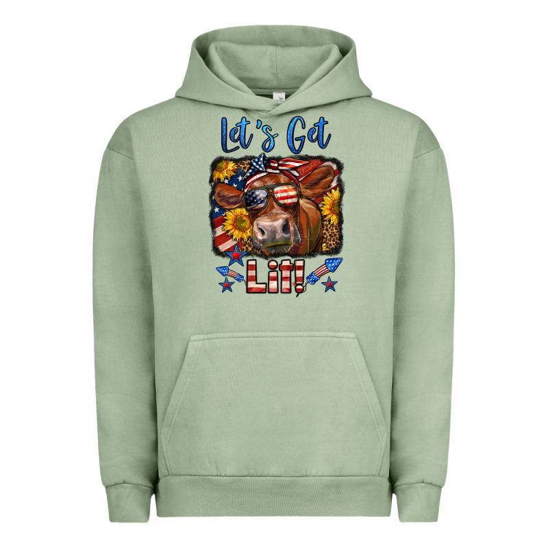 Let's Get Lit 4th Of July Cow Urban Hoodie by LillyAllenDesigns | Teevron