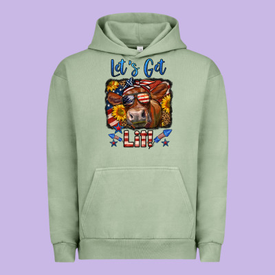 Let's Get Lit 4th Of July Cow Urban Hoodie Designed By Lillyallendesigns