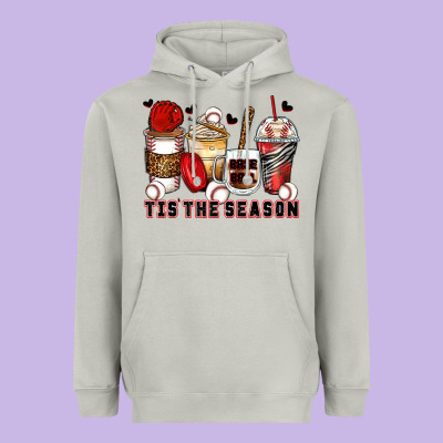 Tis' The Season Baseball Coffee Cups Heavyweight Hoodie Designed By Zillion Design Studio