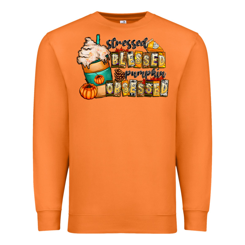 Stressed Blessed Pumpkin Obsessed Premium Sweatshirt by CowhideDigitalArt | Teevron