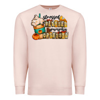 Pale Pink stressed blessed pumpkin obsessed Premium Sweatshirt - CowhideDigitalArt