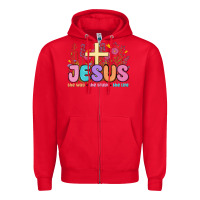 Red jesus the way the truth the life Zipper Hoodie - MaliasSmallBusiness
