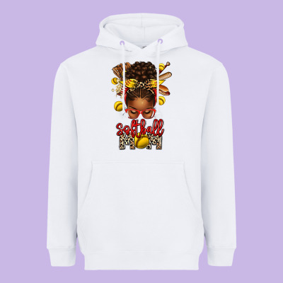 Softball Mom Afro Messy Bun Heavyweight Hoodie Designed By Texasbilliewilder