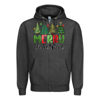 Charcoal Heather merry christmas trees Zipper Hoodie - MaliasSmallBusiness