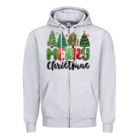 Heather Grey merry christmas trees Zipper Hoodie - MaliasSmallBusiness
