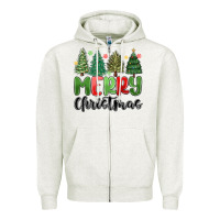 Oatmeal Heather merry christmas trees Zipper Hoodie - MaliasSmallBusiness