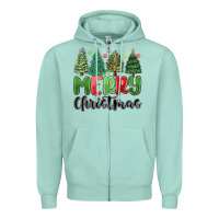 Seafoam merry christmas trees Zipper Hoodie - MaliasSmallBusiness