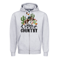 Heather Grey creepin it country rodeo Zipper Hoodie - MaliasSmallBusiness