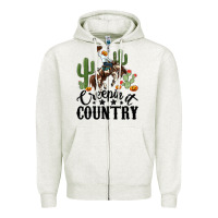 Oatmeal Heather creepin it country rodeo Zipper Hoodie - MaliasSmallBusiness