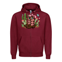 Burgundy cowboy boots with cactus Zipper Hoodie - MaliasSmallBusiness