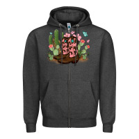 Charcoal Heather cowboy boots with cactus Zipper Hoodie - MaliasSmallBusiness