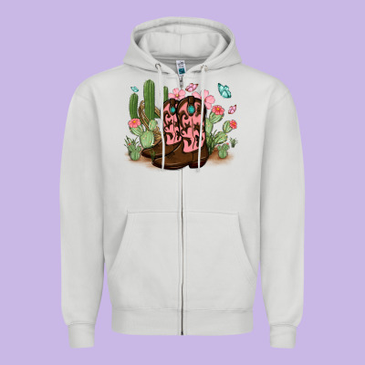 Zipper Hoodie cowboy boots with cactus