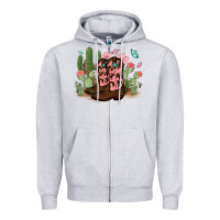 Heather Grey cowboy boots with cactus Zipper Hoodie - MaliasSmallBusiness