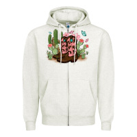 Oatmeal Heather cowboy boots with cactus Zipper Hoodie - MaliasSmallBusiness