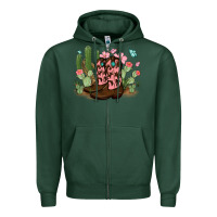 Sports Green cowboy boots with cactus Zipper Hoodie - MaliasSmallBusiness