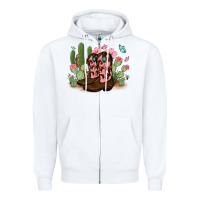 White cowboy boots with cactus Zipper Hoodie - MaliasSmallBusiness