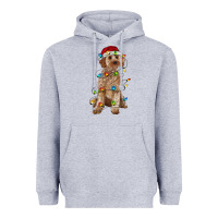 Heather Grey cockapoo with christmas lights Heavyweight Hoodie - RanaPortraitStore