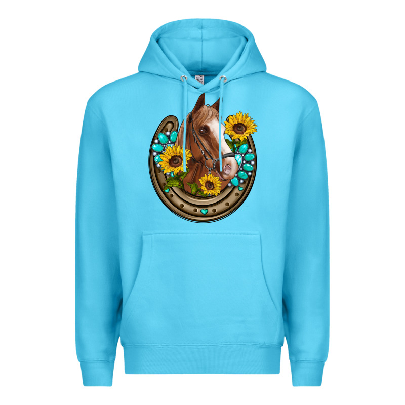 Western Horseshoe Horse Sunflowers Gemstone Premium Hoodie by Artiststas | Teevron