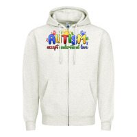 Oatmeal Heather autism accept understand love Zipper Hoodie - MaliasSmallBusiness