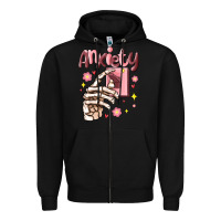 Black anxiety skeleton hand Zipper Hoodie - MaliasSmallBusiness