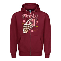 Burgundy anxiety skeleton hand Zipper Hoodie - MaliasSmallBusiness