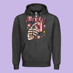 Anxiety Skeleton Hand Zipper Hoodie Designed By Maliassmallbusiness