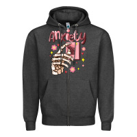 Charcoal Heather anxiety skeleton hand Zipper Hoodie - MaliasSmallBusiness