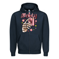Navy anxiety skeleton hand Zipper Hoodie - MaliasSmallBusiness