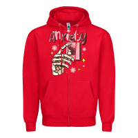Red anxiety skeleton hand Zipper Hoodie - MaliasSmallBusiness