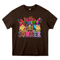Chocolate Brown Hello summer Gnome Heavy Core Tee - CowhideDigitalArt