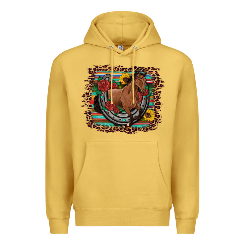 Western Horse Horseshoe Roses Sunflowers Serape Leopard Premium Hoodie by Artiststas | Teevron