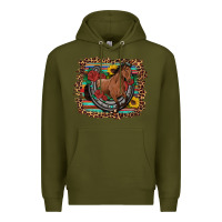 Army Green western horse horseshoe roses sunflowers serape leopard Premium Hoodie - Artiststas